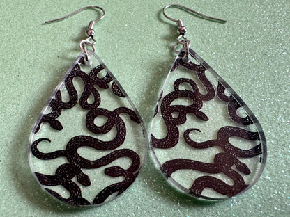 Snake Earrings: Laser Cut Acrylic Snakes, Reptile, Zoo, Nope Rope, Halloween, Cobra, Animals, Black Snakes, Best Gifts for Her/Him/Them