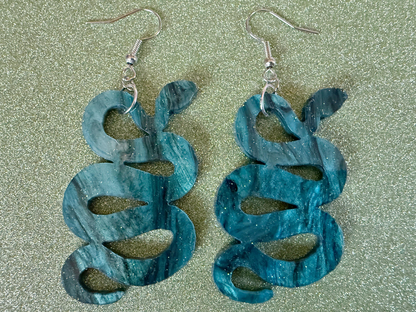 Snake Earrings: Laser Cut Acrylic Snakes, Reptile, Zoo, Nope Rope Halloween Cobra Animals, Shiny Green Earrings, Best Gifts for Her/Him/Them