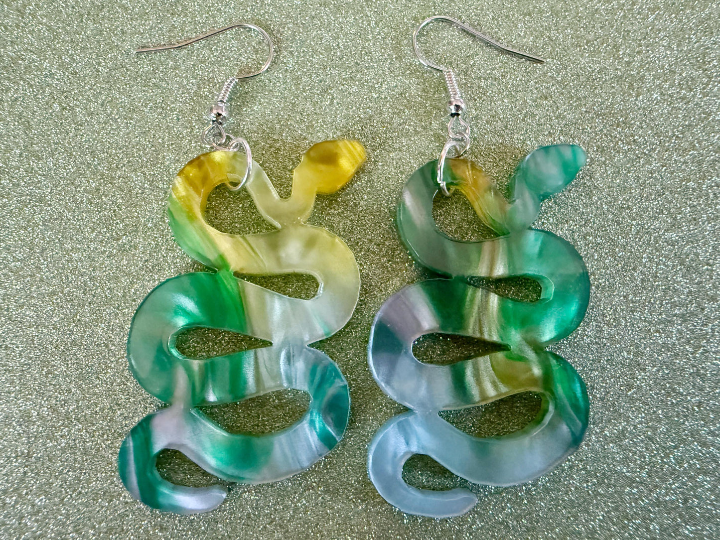 Snake Earrings: Laser Cut Acrylic Snakes, Reptile, Zoo, Nope Rope Halloween Cobra Animals, Shiny Green Earrings, Best Gifts for Her/Him/Them