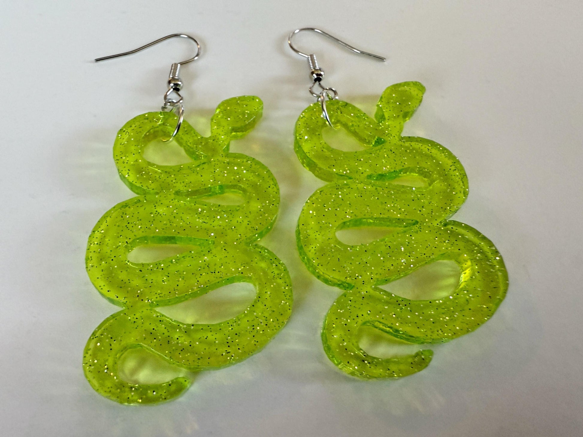 Snake Earrings: Laser Cut Acrylic Snakes, Reptile, Zoo, Nope Rope Halloween Cobra Animals, Shiny Green Earrings, Best Gifts for Her/Him/Them