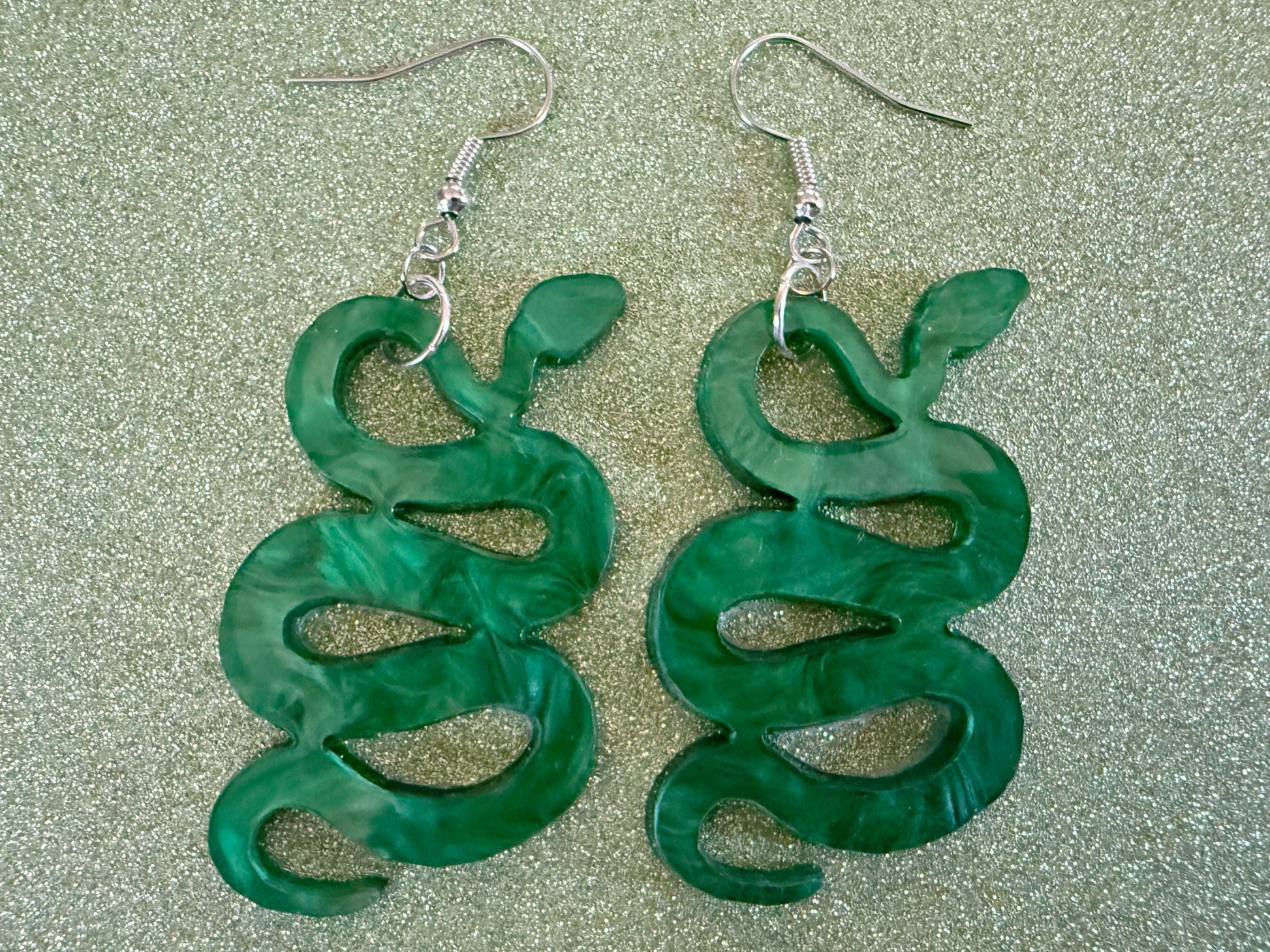 Snake Earrings: Laser Cut Acrylic Snakes, Reptile, Zoo, Nope Rope Halloween Cobra Animals, Shiny Green Earrings, Best Gifts for Her/Him/Them
