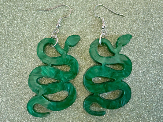 Snake Earrings: Laser Cut Acrylic Snakes, Reptile, Zoo, Nope Rope Halloween Cobra Animals, Shiny Green Earrings, Best Gifts for Her/Him/Them