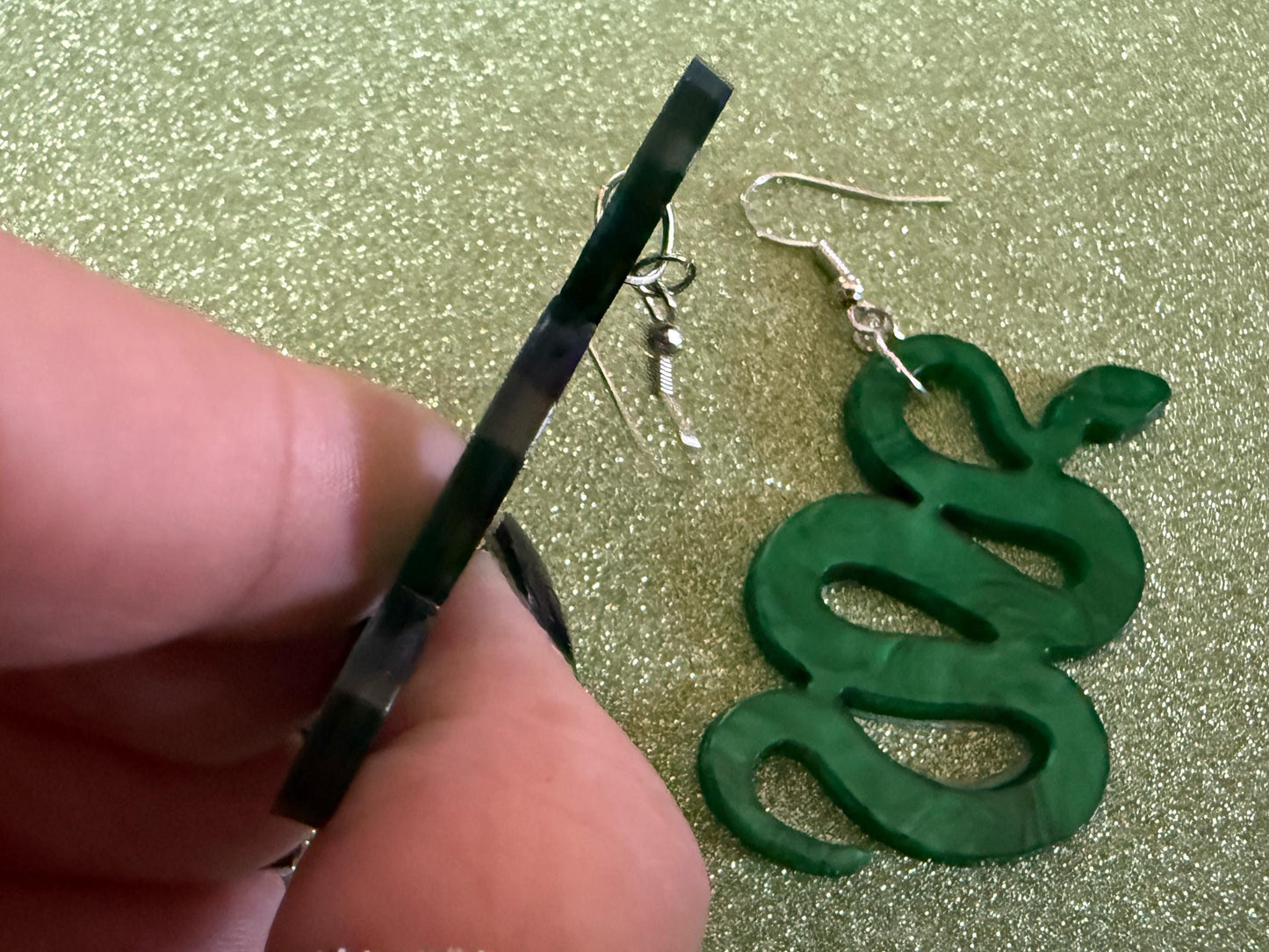 Snake Earrings: Laser Cut Acrylic Snakes, Reptile, Zoo, Nope Rope Halloween Cobra Animals, Shiny Green Earrings, Best Gifts for Her/Him/Them