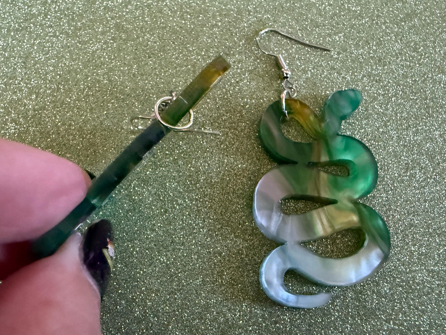 Snake Earrings: Laser Cut Acrylic Snakes, Reptile, Zoo, Nope Rope Halloween Cobra Animals, Shiny Green Earrings, Best Gifts for Her/Him/Them