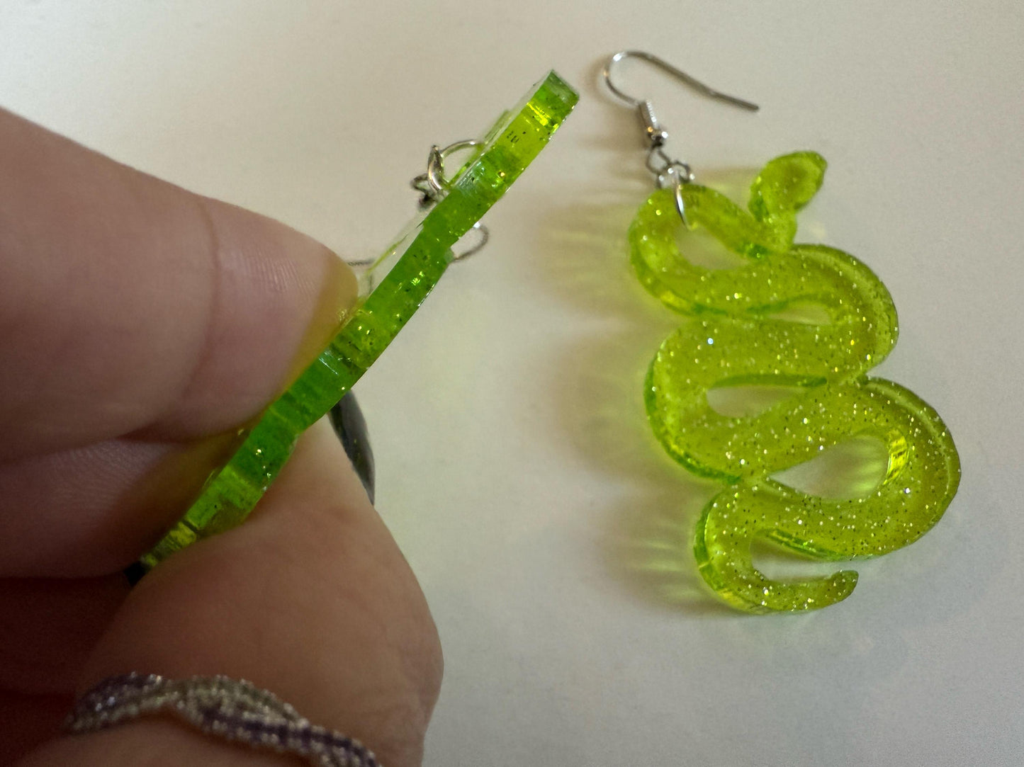 Snake Earrings: Laser Cut Acrylic Snakes, Reptile, Zoo, Nope Rope Halloween Cobra Animals, Shiny Green Earrings, Best Gifts for Her/Him/Them