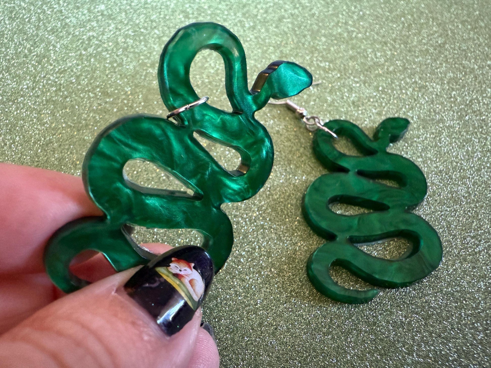 Snake Earrings: Laser Cut Acrylic Snakes, Reptile, Zoo, Nope Rope Halloween Cobra Animals, Shiny Green Earrings, Best Gifts for Her/Him/Them