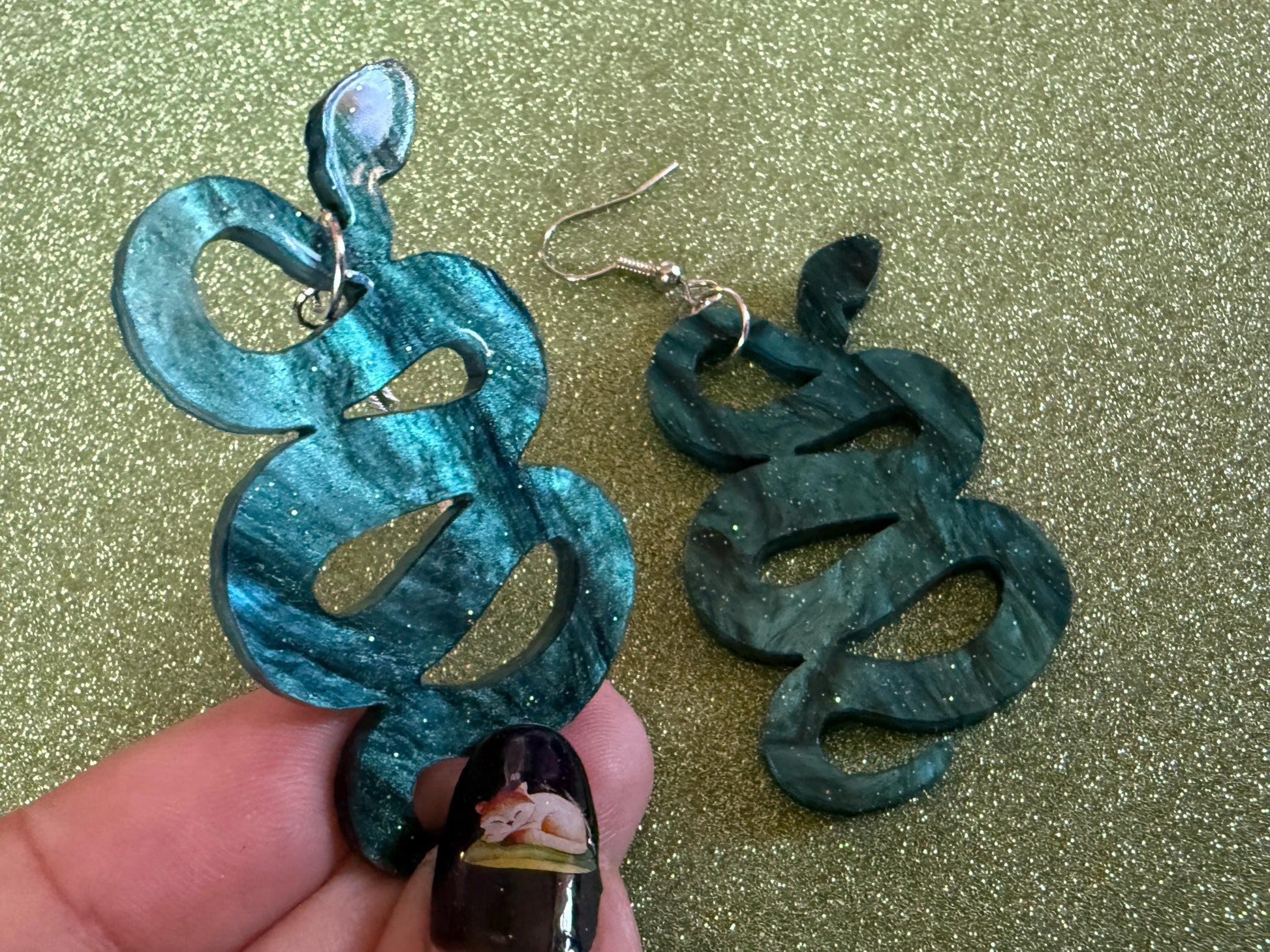 Snake Earrings: Laser Cut Acrylic Snakes, Reptile, Zoo, Nope Rope Halloween Cobra Animals, Shiny Green Earrings, Best Gifts for Her/Him/Them