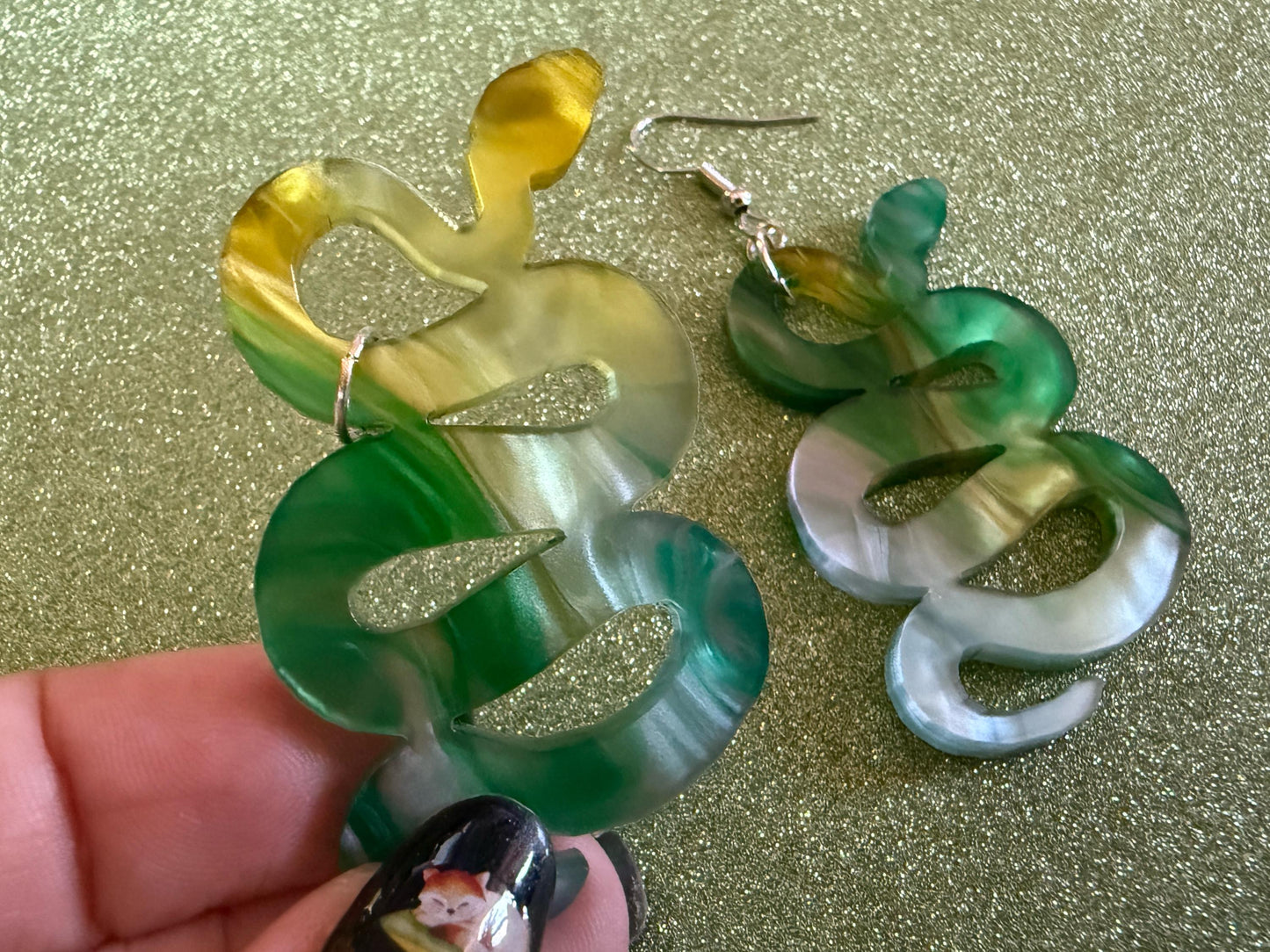 Snake Earrings: Laser Cut Acrylic Snakes, Reptile, Zoo, Nope Rope Halloween Cobra Animals, Shiny Green Earrings, Best Gifts for Her/Him/Them