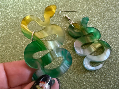 Snake Earrings: Laser Cut Acrylic Snakes, Reptile, Zoo, Nope Rope Halloween Cobra Animals, Shiny Green Earrings, Best Gifts for Her/Him/Them