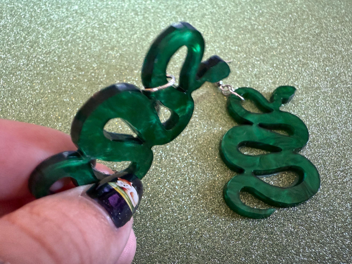 Snake Earrings: Laser Cut Acrylic Snakes, Reptile, Zoo, Nope Rope Halloween Cobra Animals, Shiny Green Earrings, Best Gifts for Her/Him/Them