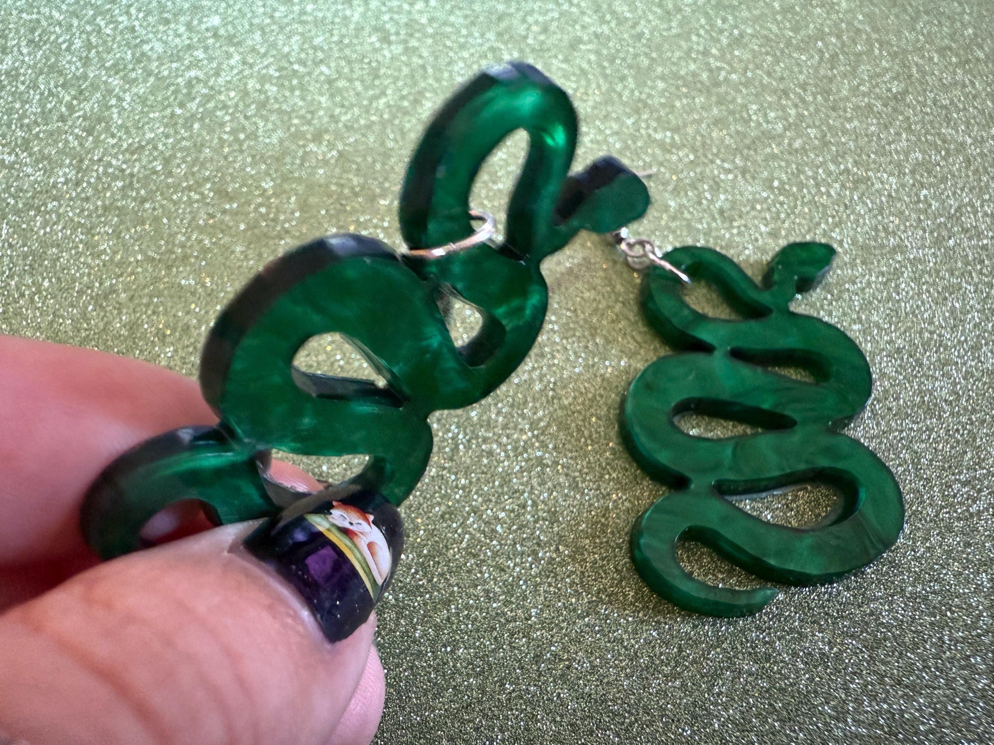 Snake Earrings: Laser Cut Acrylic Snakes, Reptile, Zoo, Nope Rope Halloween Cobra Animals, Shiny Green Earrings, Best Gifts for Her/Him/Them