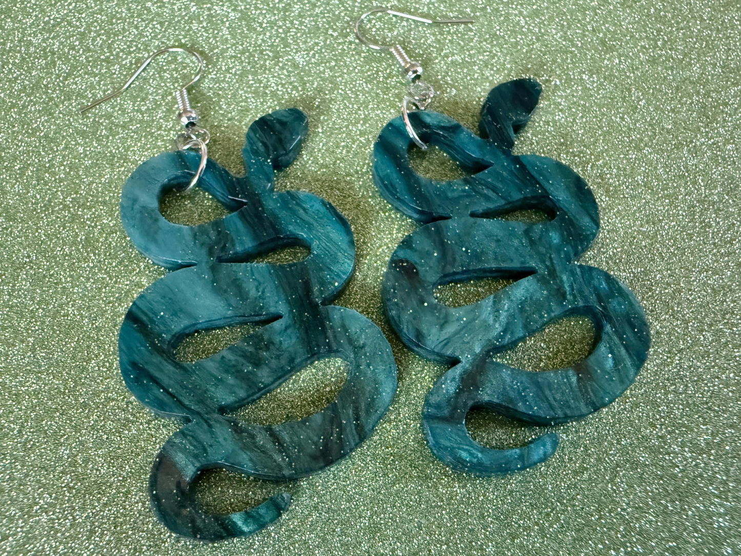 Snake Earrings: Laser Cut Acrylic Snakes, Reptile, Zoo, Nope Rope Halloween Cobra Animals, Shiny Green Earrings, Best Gifts for Her/Him/Them