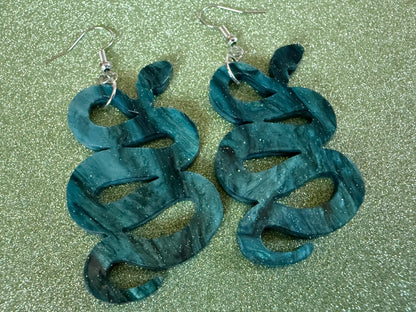 Snake Earrings: Laser Cut Acrylic Snakes, Reptile, Zoo, Nope Rope Halloween Cobra Animals, Shiny Green Earrings, Best Gifts for Her/Him/Them
