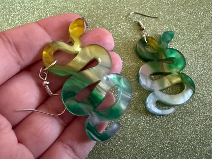 Snake Earrings: Laser Cut Acrylic Snakes, Reptile, Zoo, Nope Rope Halloween Cobra Animals, Shiny Green Earrings, Best Gifts for Her/Him/Them
