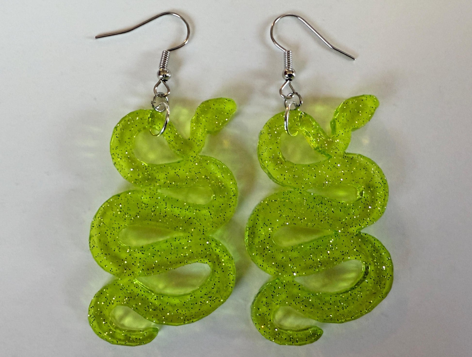 Snake Earrings: Laser Cut Acrylic Snakes, Reptile, Zoo, Nope Rope Halloween Cobra Animals, Shiny Green Earrings, Best Gifts for Her/Him/Them