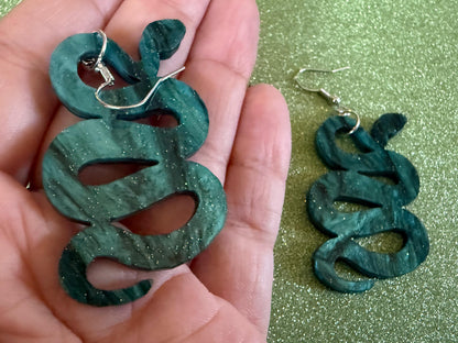 Snake Earrings: Laser Cut Acrylic Snakes, Reptile, Zoo, Nope Rope Halloween Cobra Animals, Shiny Green Earrings, Best Gifts for Her/Him/Them