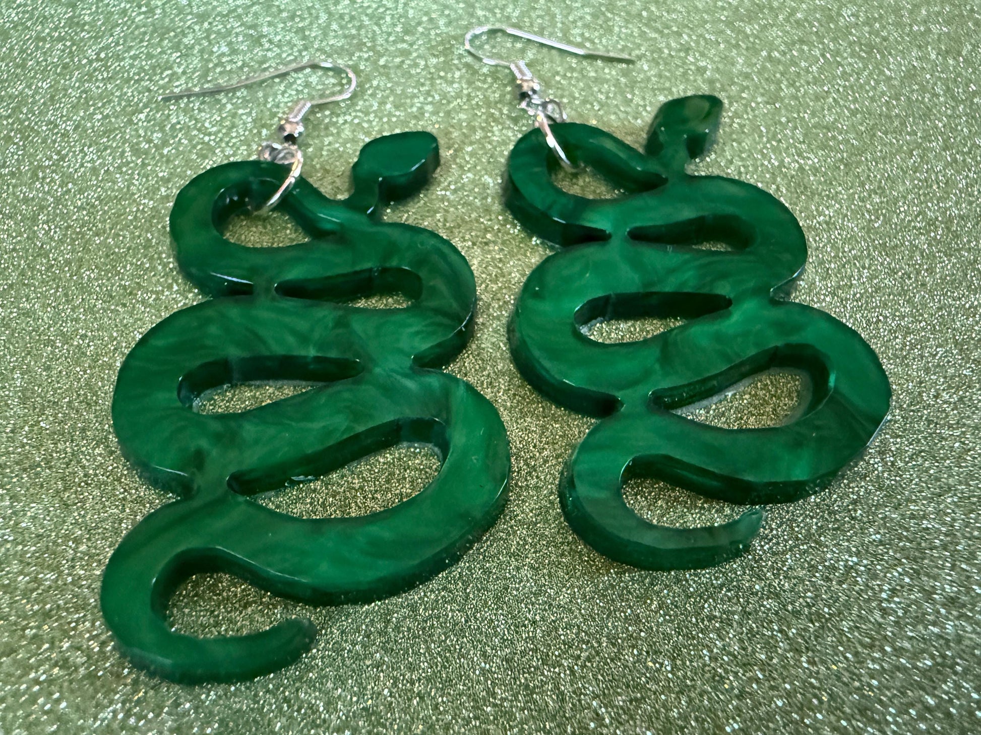 Snake Earrings: Laser Cut Acrylic Snakes, Reptile, Zoo, Nope Rope Halloween Cobra Animals, Shiny Green Earrings, Best Gifts for Her/Him/Them