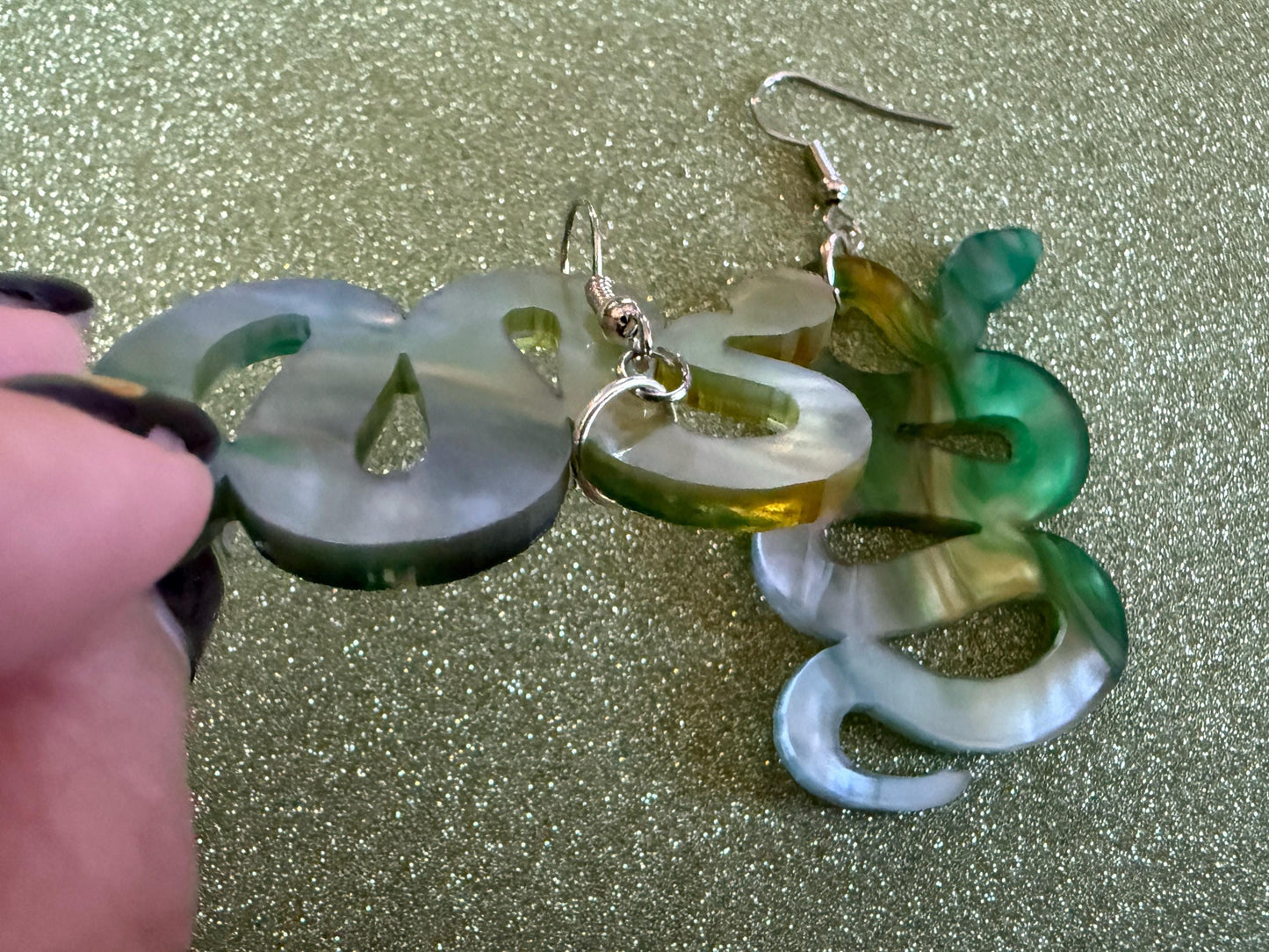 Snake Earrings: Laser Cut Acrylic Snakes, Reptile, Zoo, Nope Rope Halloween Cobra Animals, Shiny Green Earrings, Best Gifts for Her/Him/Them