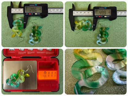 Snake Earrings: Laser Cut Acrylic Snakes, Reptile, Zoo, Nope Rope Halloween Cobra Animals, Shiny Green Earrings, Best Gifts for Her/Him/Them