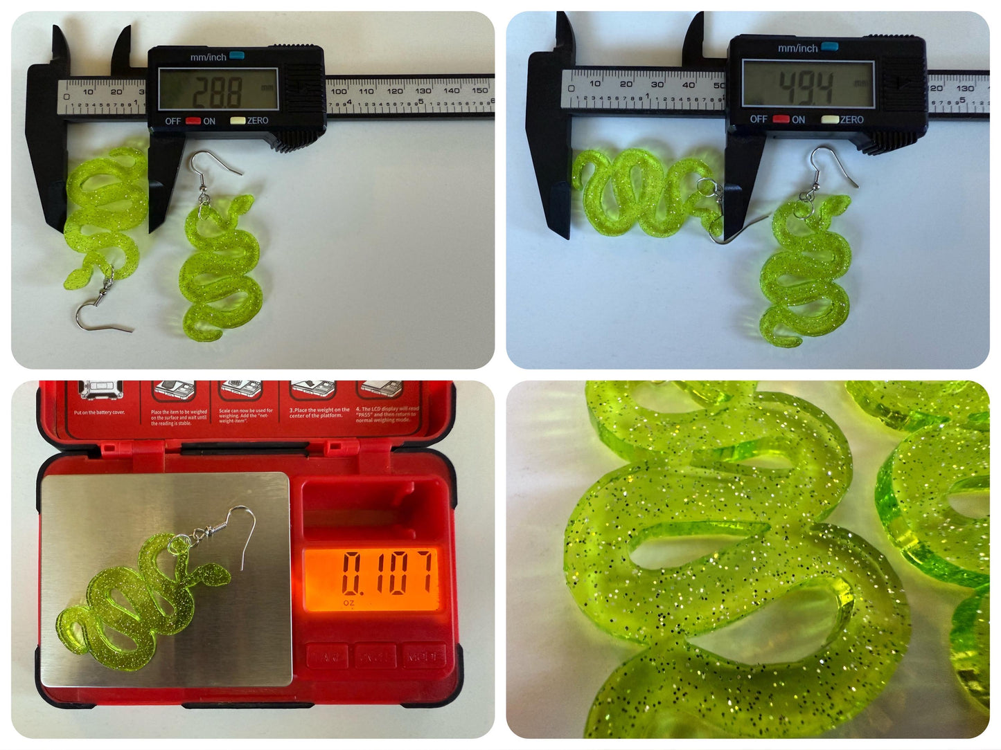 Snake Earrings: Laser Cut Acrylic Snakes, Reptile, Zoo, Nope Rope Halloween Cobra Animals, Shiny Green Earrings, Best Gifts for Her/Him/Them
