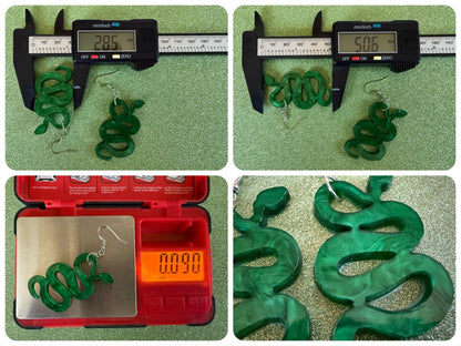 Snake Earrings: Laser Cut Acrylic Snakes, Reptile, Zoo, Nope Rope Halloween Cobra Animals, Shiny Green Earrings, Best Gifts for Her/Him/Them