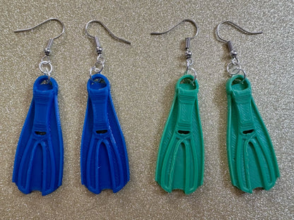 Snorkeling Flipper Earrings: Ocean Sport, Floating Fin, Beach, Snorkel, Scuba Dive, Fish, Water Activity, Diver, Best Gifts for Her/Him/Them