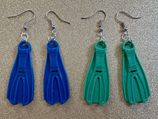 Snorkeling Flipper Earrings: Ocean Sport, Floating Fin, Beach, Snorkel, Scuba Dive, Fish, Water Activity, Diver, Best Gifts for Her/Him/Them