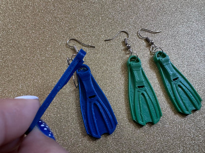 Snorkeling Flipper Earrings: Ocean Sport, Floating Fin, Beach, Snorkel, Scuba Dive, Fish, Water Activity, Diver, Best Gifts for Her/Him/Them
