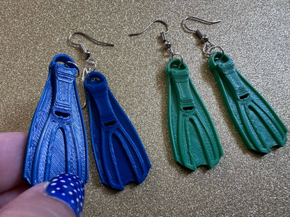 Snorkeling Flipper Earrings: Ocean Sport, Floating Fin, Beach, Snorkel, Scuba Dive, Fish, Water Activity, Diver, Best Gifts for Her/Him/Them