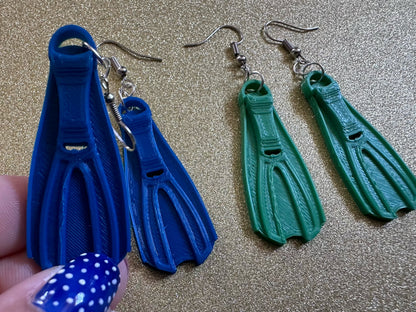 Snorkeling Flipper Earrings: Ocean Sport, Floating Fin, Beach, Snorkel, Scuba Dive, Fish, Water Activity, Diver, Best Gifts for Her/Him/Them
