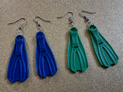 Snorkeling Flipper Earrings: Ocean Sport, Floating Fin, Beach, Snorkel, Scuba Dive, Fish, Water Activity, Diver, Best Gifts for Her/Him/Them