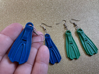 Snorkeling Flipper Earrings: Ocean Sport, Floating Fin, Beach, Snorkel, Scuba Dive, Fish, Water Activity, Diver, Best Gifts for Her/Him/Them