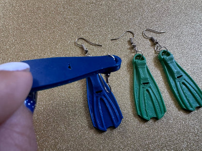 Snorkeling Flipper Earrings: Ocean Sport, Floating Fin, Beach, Snorkel, Scuba Dive, Fish, Water Activity, Diver, Best Gifts for Her/Him/Them