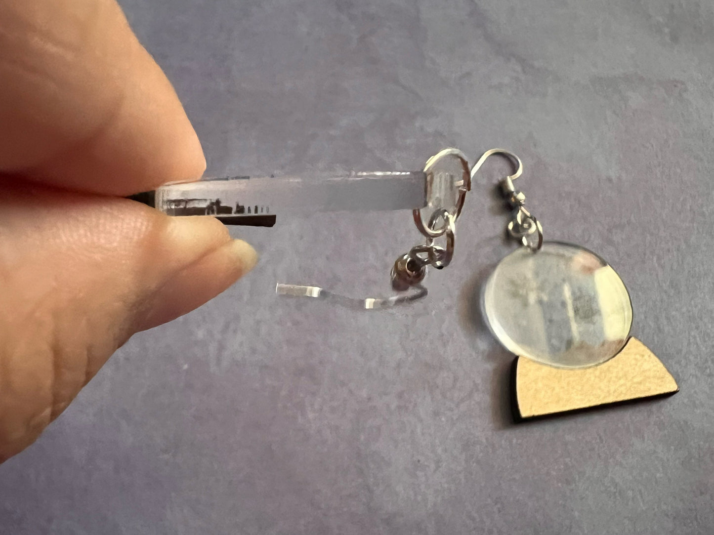 Snow Globe Earrings: Christmas, Holidays, Winter, Snowy, Gift, Present, Laser Cut Acrylic & Wood, Best Gifts for Her/Him/Them