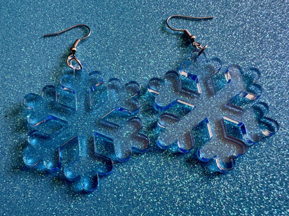 Snowflake Earrings: Laser Cut Acrylic Snowflakes, Christmas, Stormy Weather, Snowing, Snow Storm, X-mas, Xmas, Best Gifts for Her/Him/Them