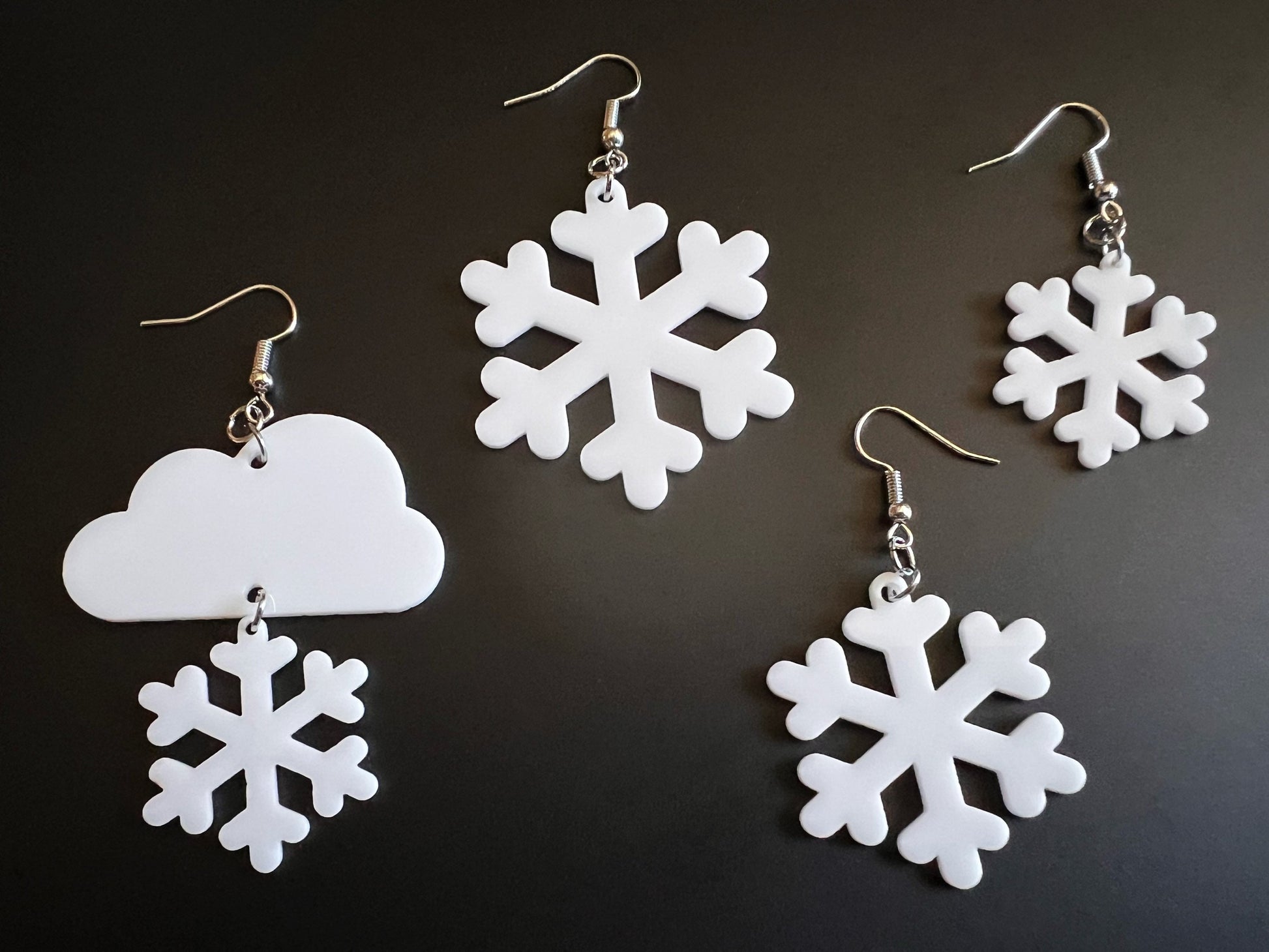 Snowflake Earrings: Laser Cut Acrylic Snowflakes, Stormy Weather, Snowing, Snow Storm, Winter, Best Gifts for Her/Him/Them