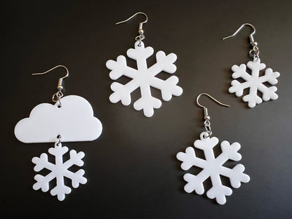 Snowflake Earrings: Laser Cut Acrylic Snowflakes, Stormy Weather, Snowing, Snow Storm, Winter, Best Gifts for Her/Him/Them
