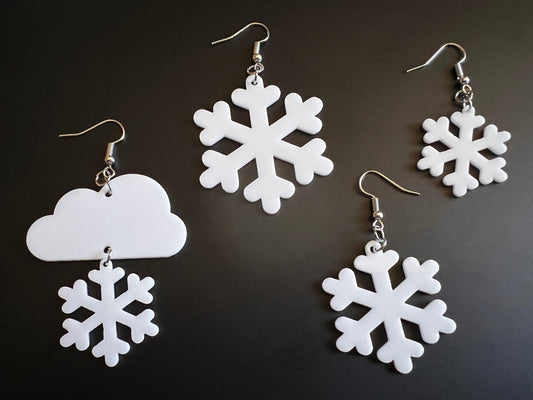 Snowflake Earrings: Laser Cut Acrylic Snowflakes, Stormy Weather, Snowing, Snow Storm, Winter, Best Gifts for Her/Him/Them