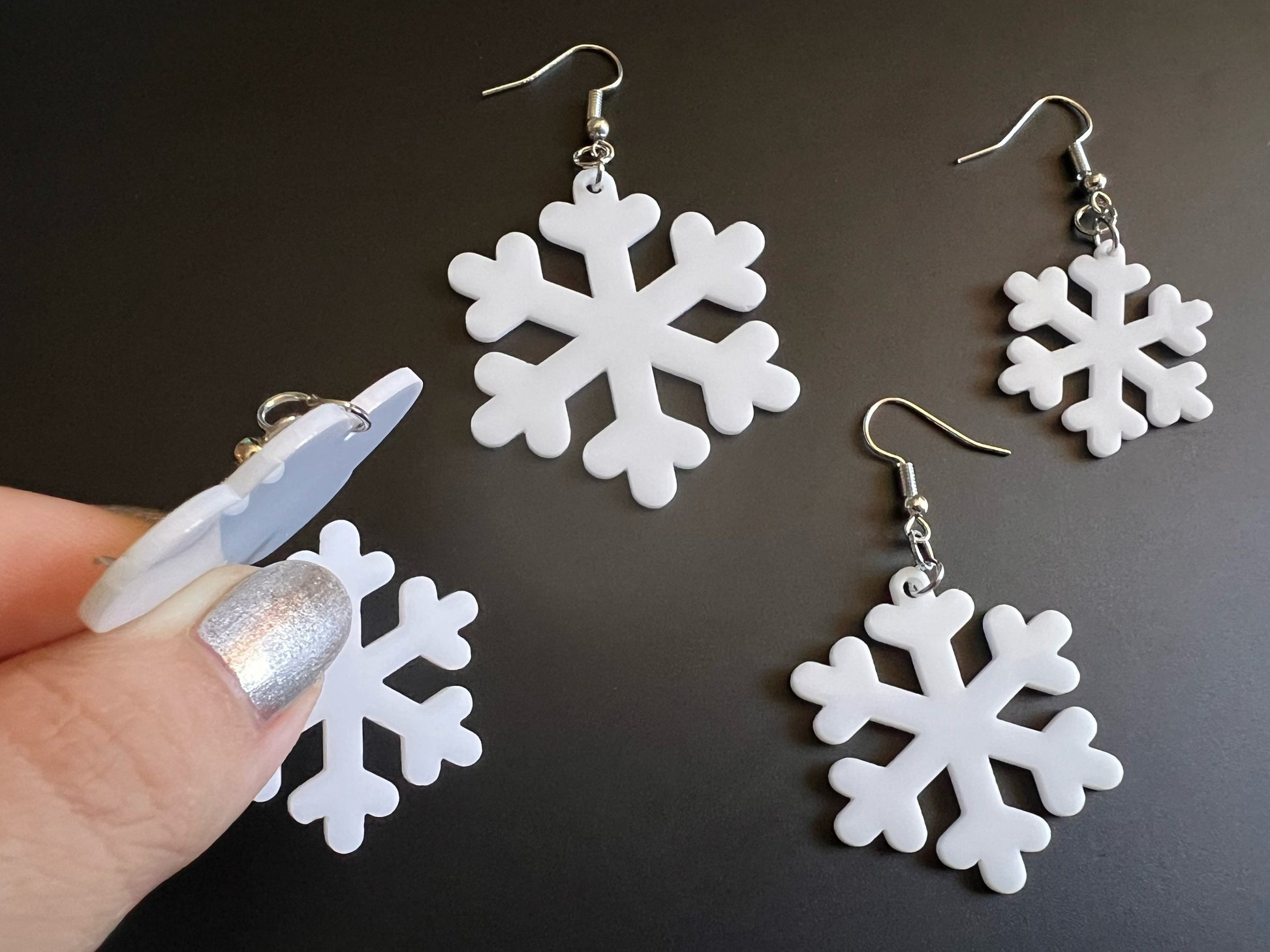 Snowflake Earrings: Laser Cut Acrylic Snowflakes, Stormy Weather, Snowing, Snow Storm, Winter, Best Gifts for Her/Him/Them