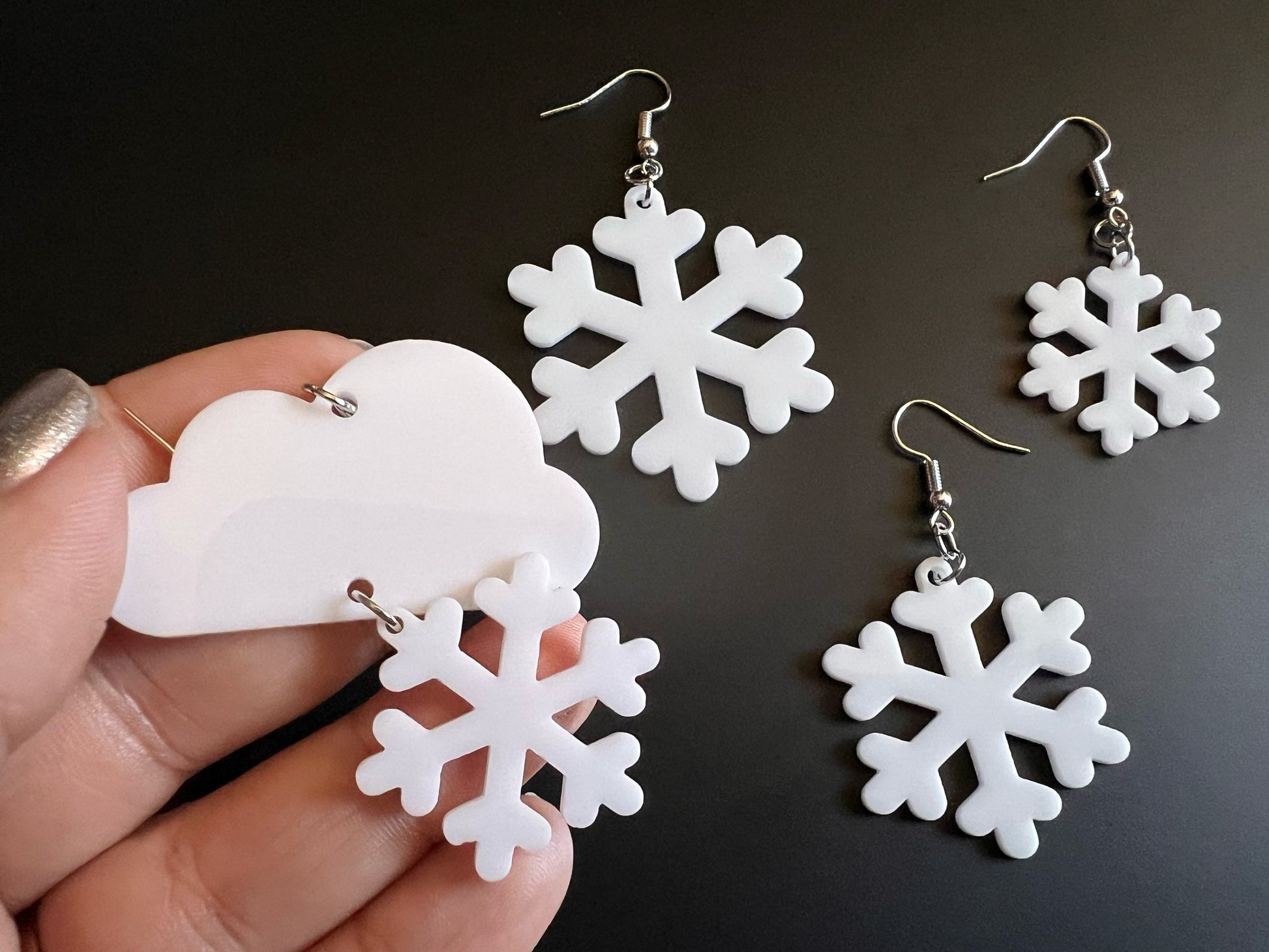 Snowflake Earrings: Laser Cut Acrylic Snowflakes, Stormy Weather, Snowing, Snow Storm, Winter, Best Gifts for Her/Him/Them