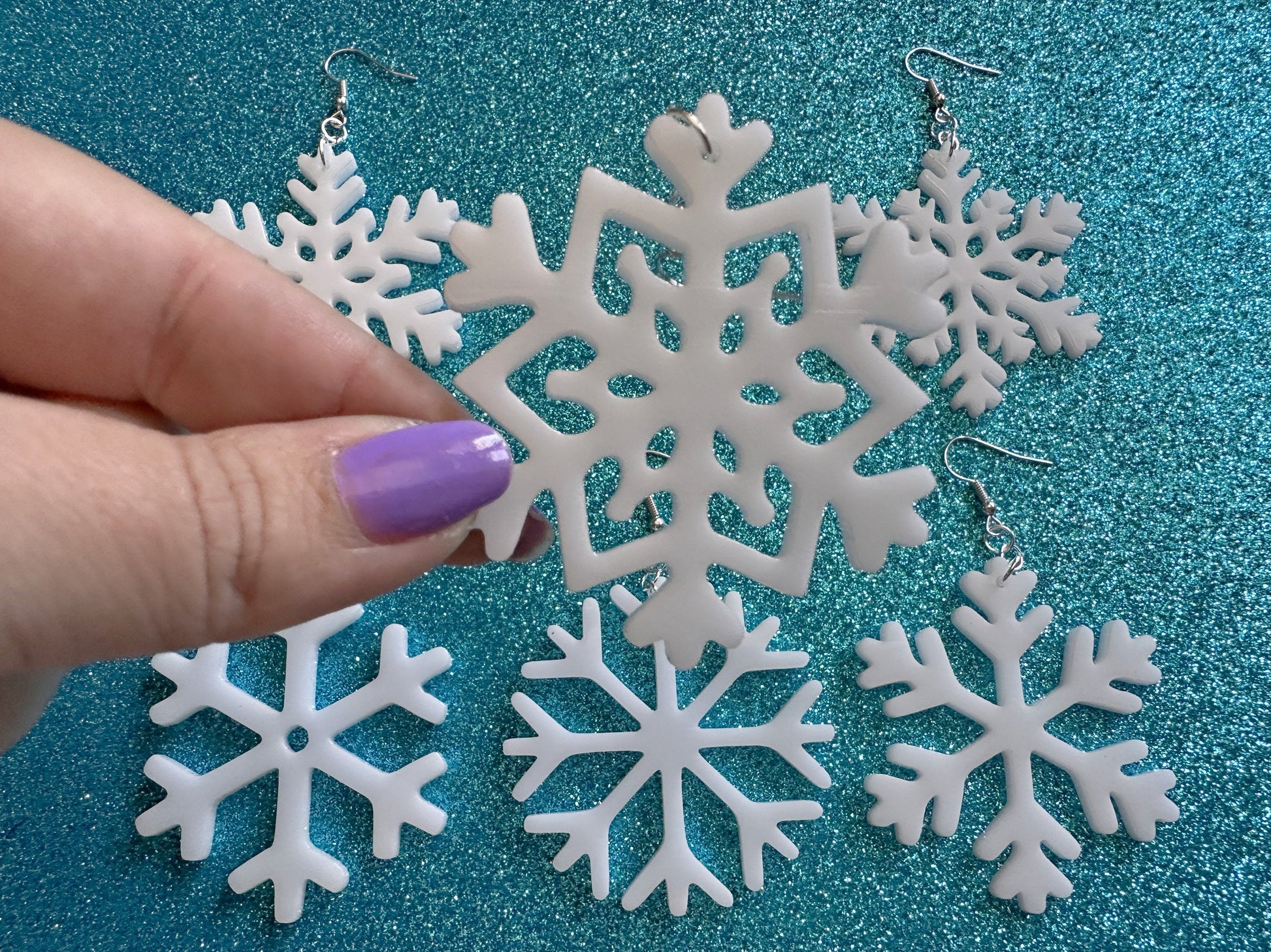 Snowflake Earrings: Laser Cut Acrylic Snowflakes, Stormy Weather, Snowing, Snow Storm, Winter, Best Gifts for Her/Him/Them