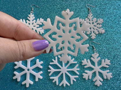 Snowflake Earrings: Laser Cut Acrylic Snowflakes, Stormy Weather, Snowing, Snow Storm, Winter, Best Gifts for Her/Him/Them