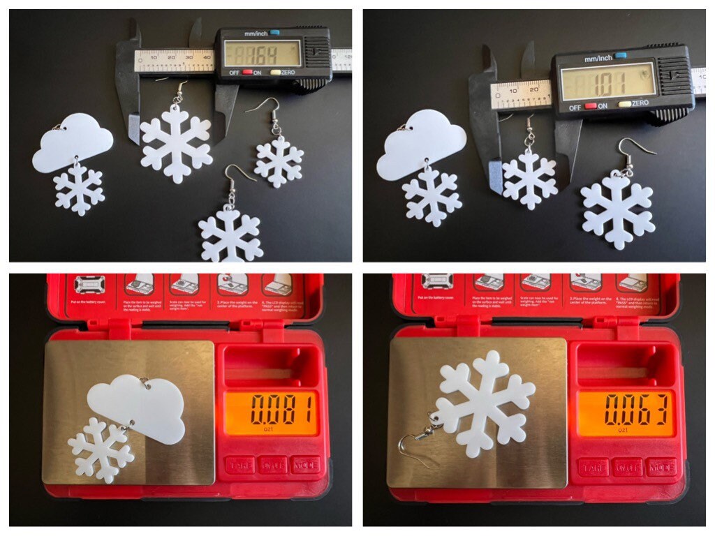 Snowflake Earrings: Laser Cut Acrylic Snowflakes, Stormy Weather, Snowing, Snow Storm, Winter, Best Gifts for Her/Him/Them