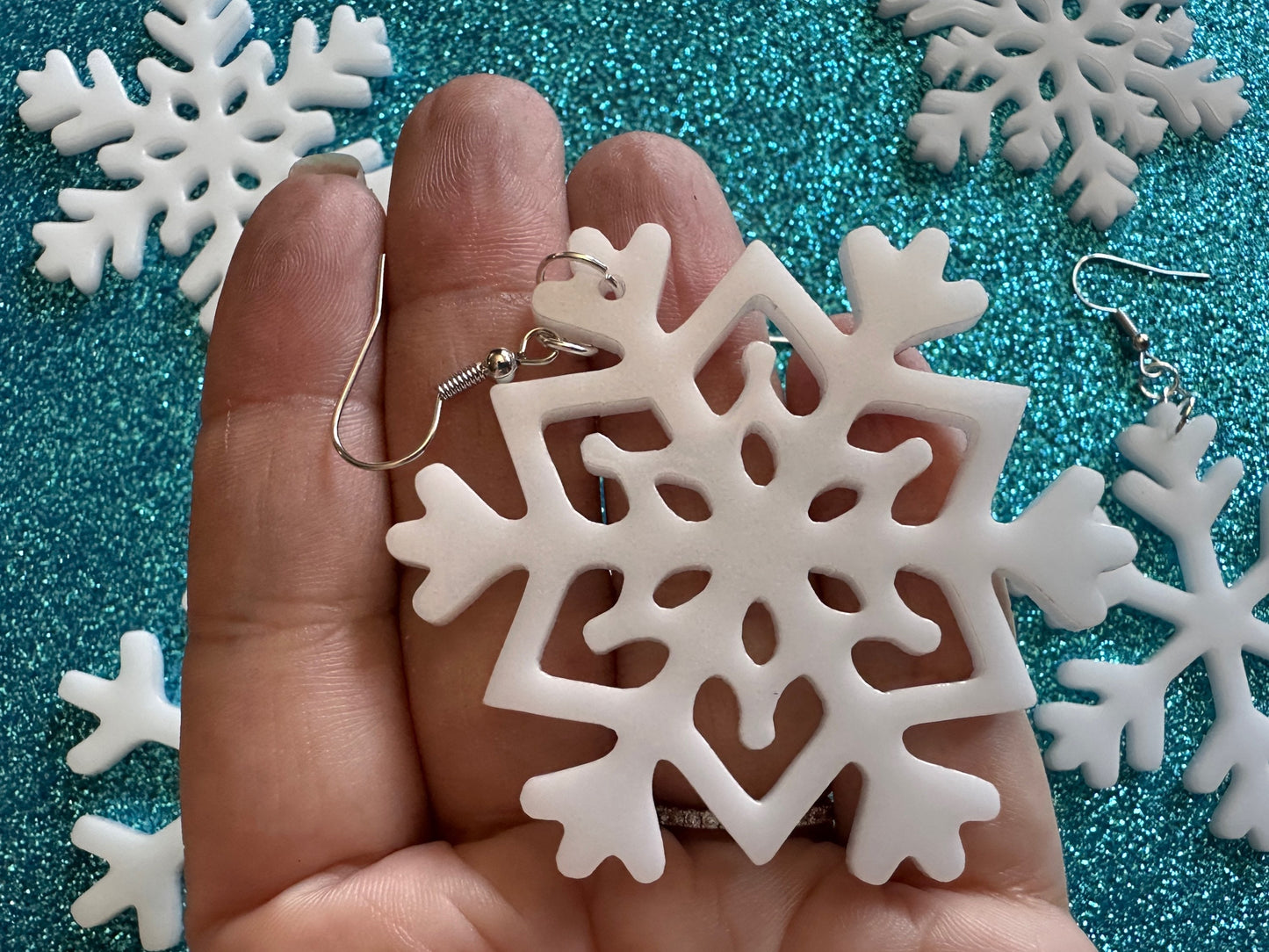 Snowflake Earrings: Laser Cut Acrylic Snowflakes, Stormy Weather, Snowing, Snow Storm, Winter, Best Gifts for Her/Him/Them