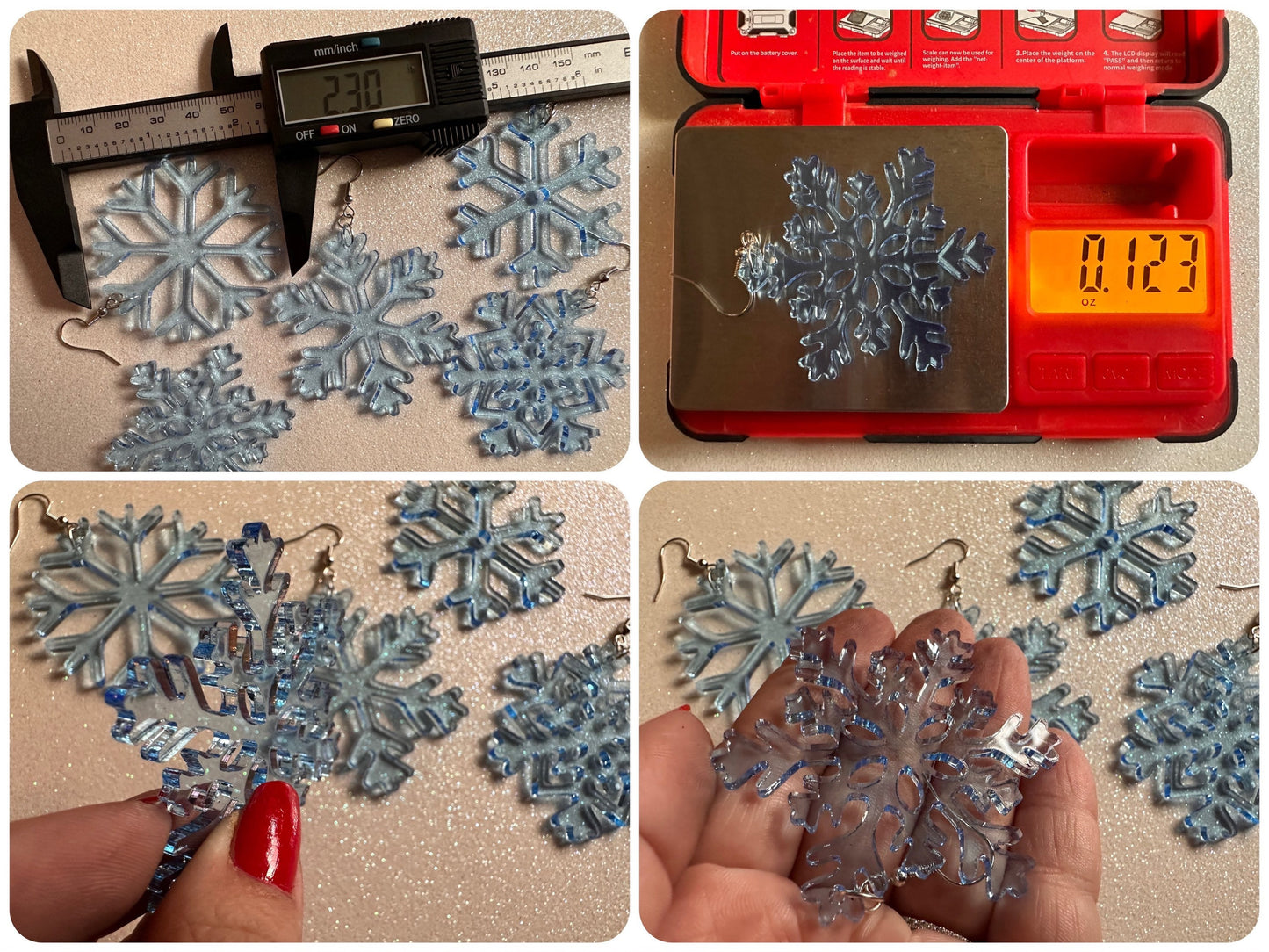 Snowflake Earrings: Laser Cut Acrylic Snowflakes, Stormy Weather, Snowing, Snow Storm, Winter, Gifts for Her/Him/Them