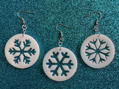 Snowflake Earrings: Laser Cut Acrylic Snowflakes, Stormy Weather, Snowing, Snow Storm, Winter, Xmas, X-mas, Best Gifts for Her/Him/Them