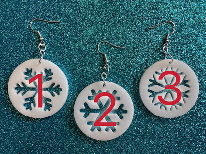 Snowflake Earrings: Laser Cut Acrylic Snowflakes, Stormy Weather, Snowing, Snow Storm, Winter, Xmas, X-mas, Best Gifts for Her/Him/Them