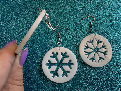 Snowflake Earrings: Laser Cut Acrylic Snowflakes, Stormy Weather, Snowing, Snow Storm, Winter, Xmas, X-mas, Best Gifts for Her/Him/Them