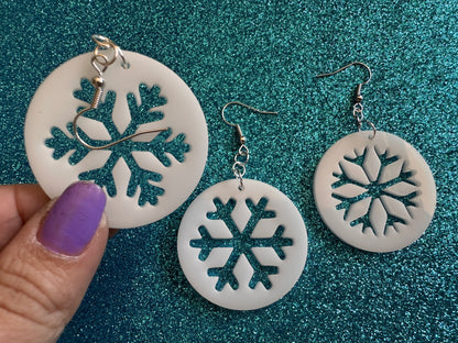 Snowflake Earrings: Laser Cut Acrylic Snowflakes, Stormy Weather, Snowing, Snow Storm, Winter, Xmas, X-mas, Best Gifts for Her/Him/Them