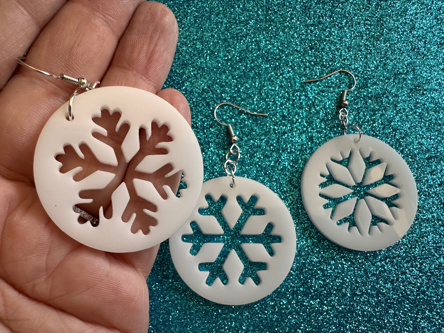 Snowflake Earrings: Laser Cut Acrylic Snowflakes, Stormy Weather, Snowing, Snow Storm, Winter, Xmas, X-mas, Best Gifts for Her/Him/Them